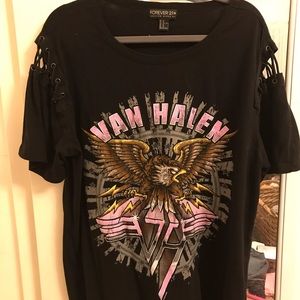 Awesome Van Halen lace up cold shoulder tee